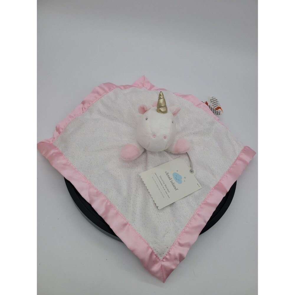 Cloud Island Unicorn Security Blanket White Pink Satin Gold Glitter Lovey